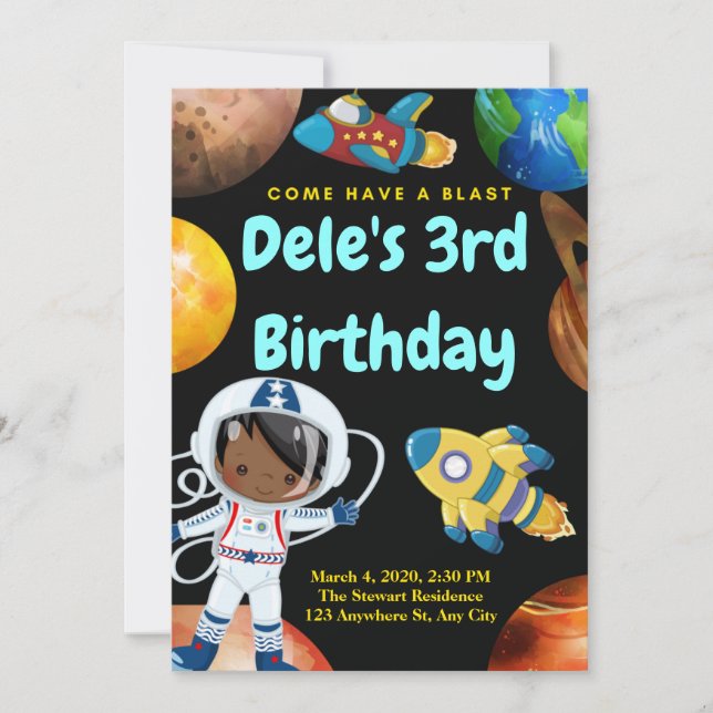 Blast Off Birthday Invitation Card (Front)