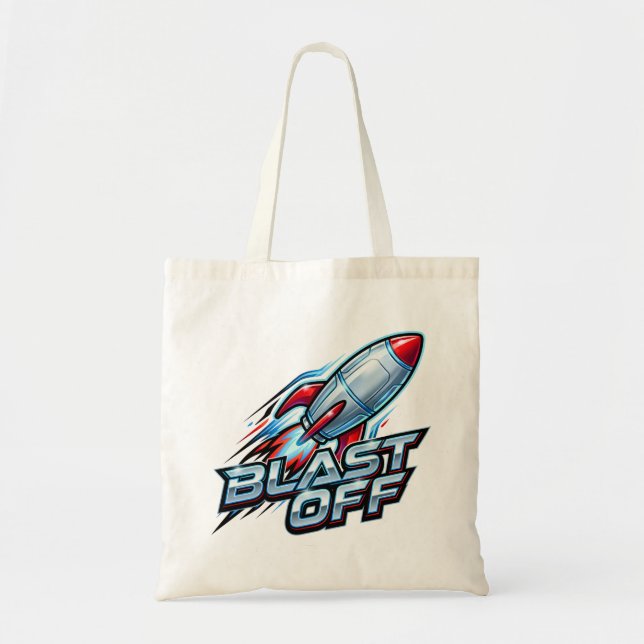 Blast Off Chrome Space Rocket Tote Bag (Front)