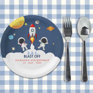 "Blast Off Funny Birthday Boy with Astronaut theme Paper Plates