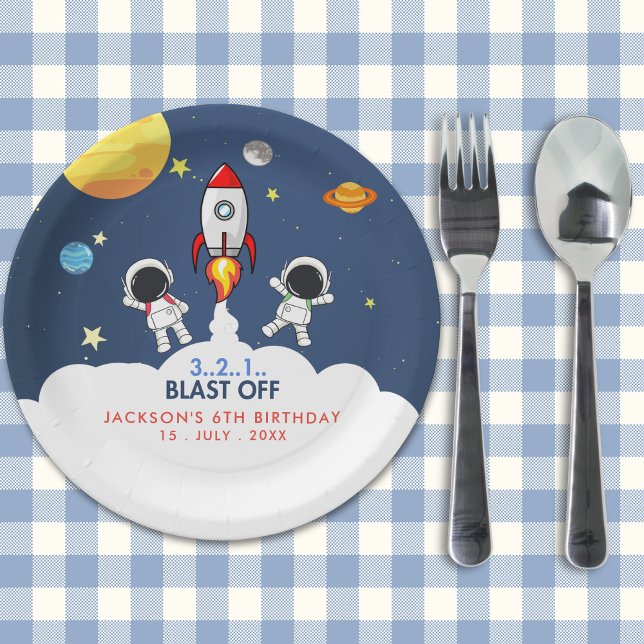 "Blast Off Funny Birthday Boy with Astronaut theme Paper Plates (Creator Uploaded)