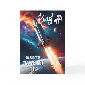 blast off Good Luck in your exams GCSE ALevel SAT Card