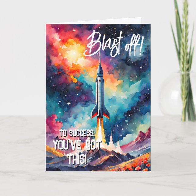 blast off Good Luck in your exams GCSE ALevel SAT Card (Front)