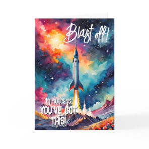 blast off Good Luck in your exams GCSE ALevel SAT Card
