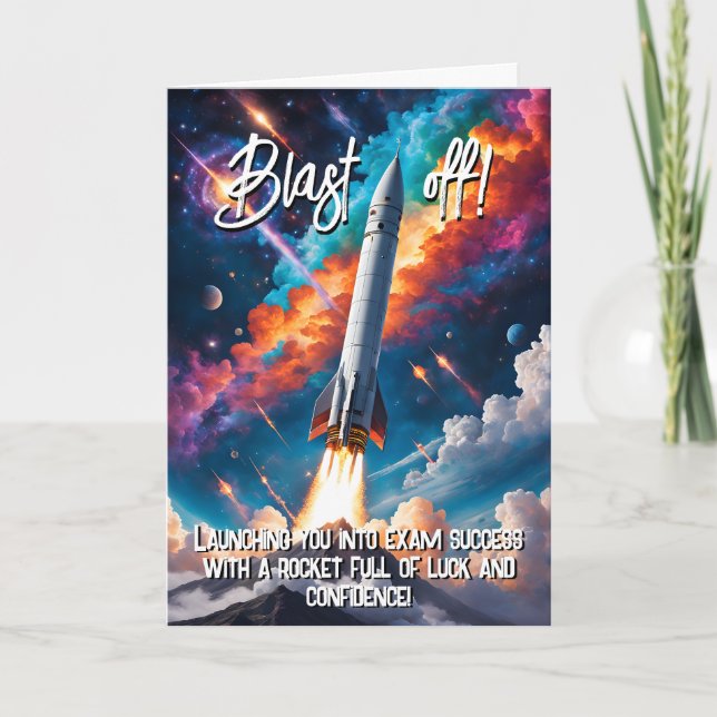 blast off Good Luck in your exams GCSE ALevel SAT Card (Front)