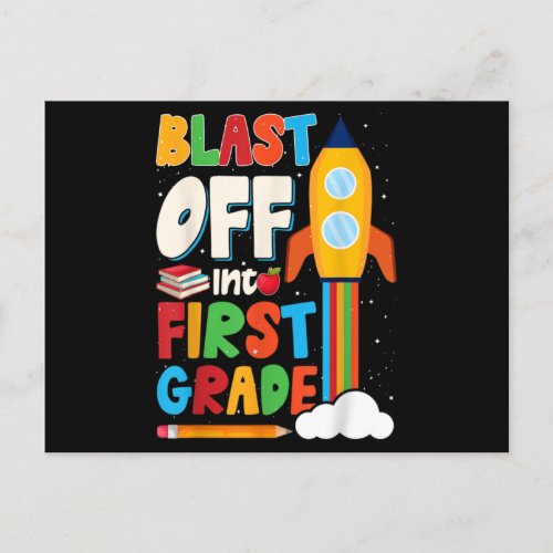 Blast Off Into 1st Grade First Day of School Kids Postcard