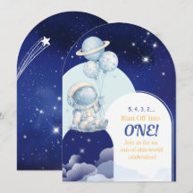 Blast Off Into One Space Birthday Invitation