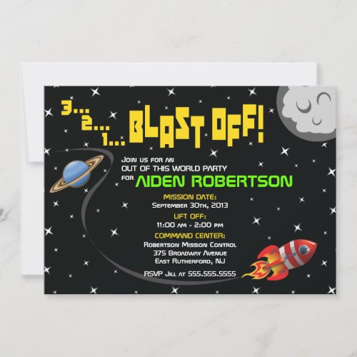 Blast Off Into Space Birthday Invitation