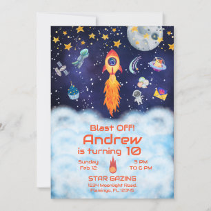Blast Off Invitation, Space Birthday Invitation