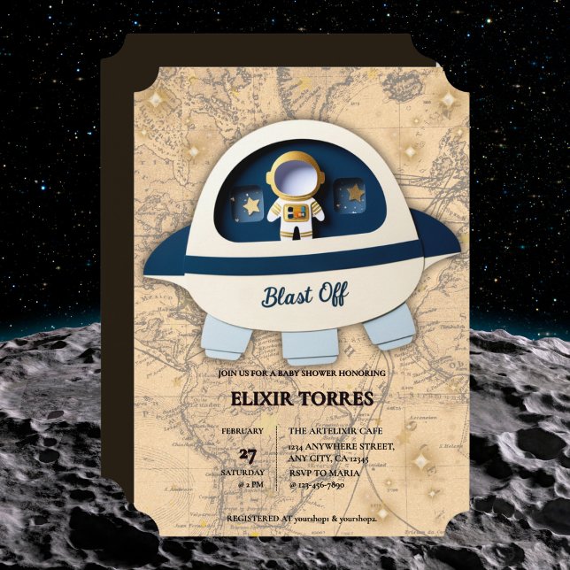 Blast Off! Modern Vintage Astronaut Baby Shower  Invitation (Creator Uploaded)