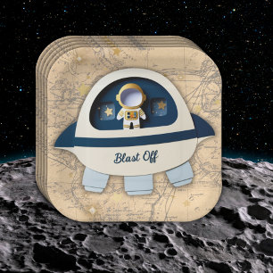 Blast Off! Modern Vintage Astronaut Baby Shower  Paper Plates