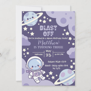 Blast Off Outer Space 3rd Birthday Boy Invitation