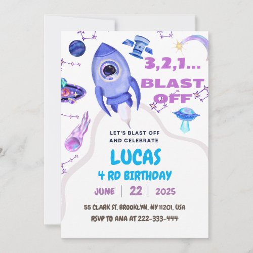 Blast Off Outer Space Birthday Party Invitation