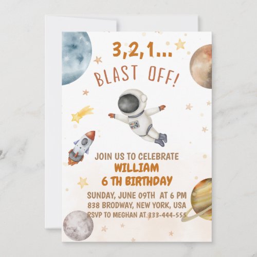 Blast Off Outer Space Birthday Party Invitation