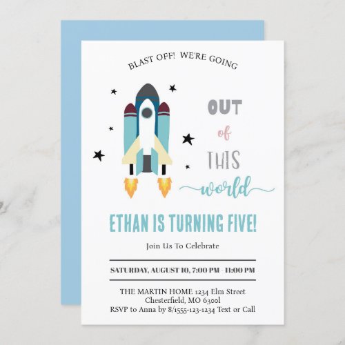 Blast Off Outer Space  Out of This World Birthday Invitation