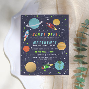 Blast Off! Outer Space Rocket Ship Birthday Party Invitation Postcard