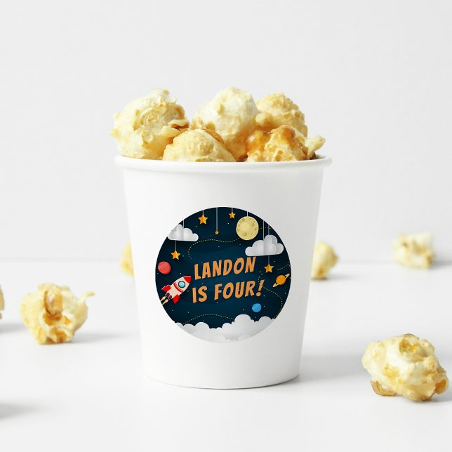 Blast Off | Personalized Kids Birthday Classic Round Sticker (Creator Uploaded)