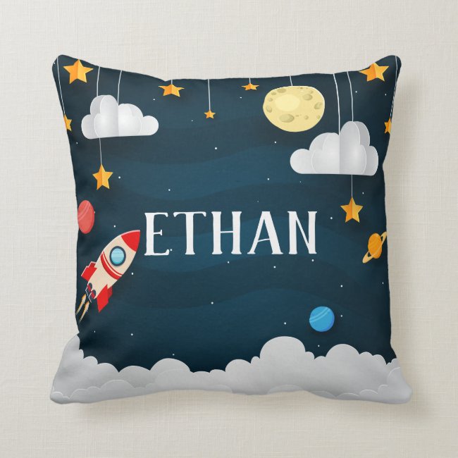 Blast Off | Personalized Outer Space Throw Pillow