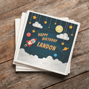 Blast Off Personalized Space Theme Birthday Party Napkins