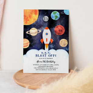 Blast Off Planets Space Rocket Ship Birthday Invitation