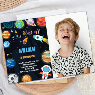 Blast Off Rocket Outer Space Birthday Invitation
