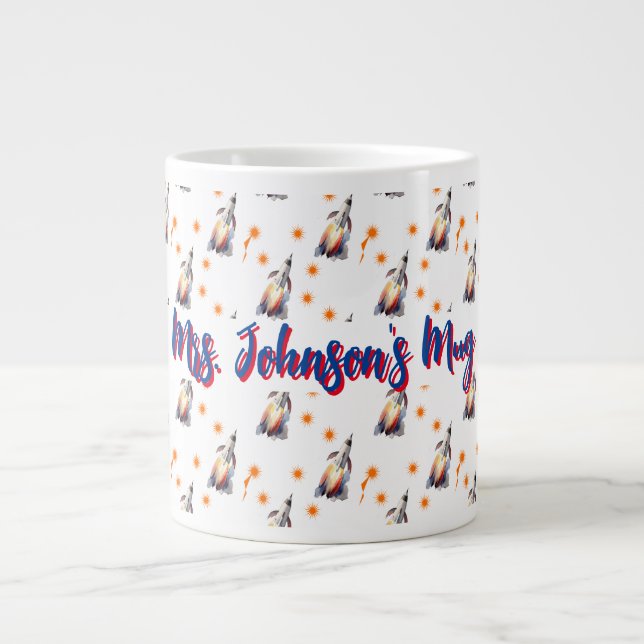 Blast Off Rocket Pattern Giant Coffee Mug (Front)