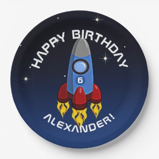 Blast Off Rocket Ship Birthday Party Paper Plate
