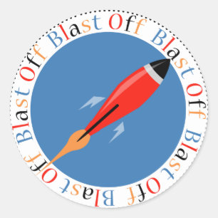 Blast Off Rocket Ship Classic Round Sticker