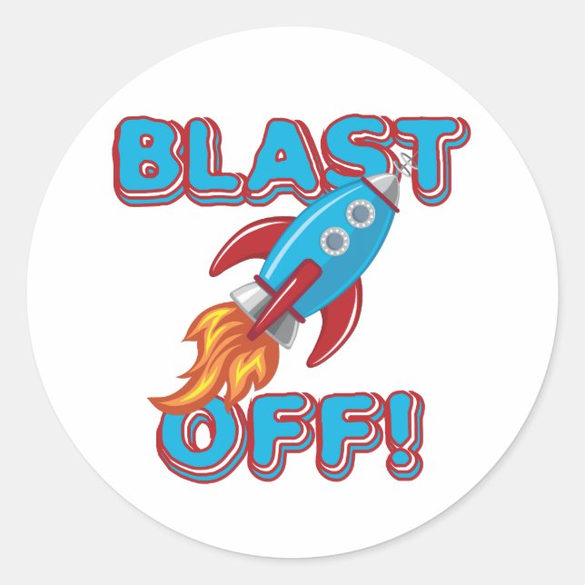 Blast Off Rocket Ship Classic Round Sticker (Front)