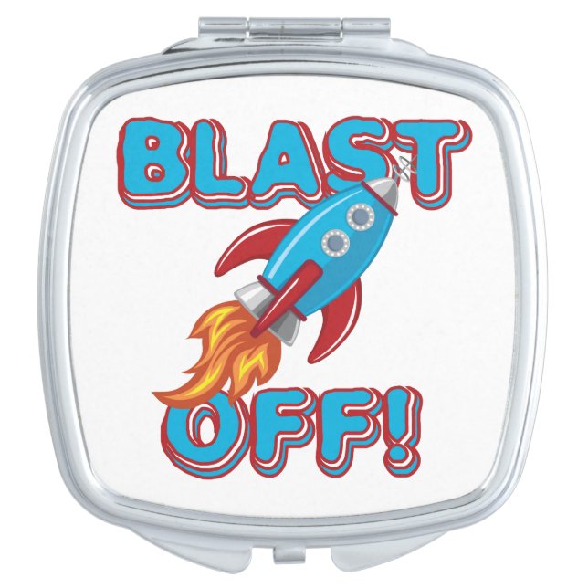 Blast Off Rocket Ship Compact Mirror (Front)