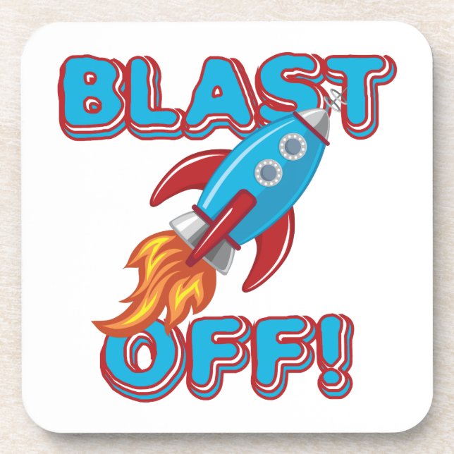 Blast Off Rocket Ship Drink Coaster (Front)