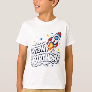 Blast Off Rocket Ship 'It's My Birthday'Space Kids T-Shirt