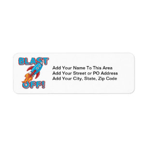 Blast Off Rocket Ship Label