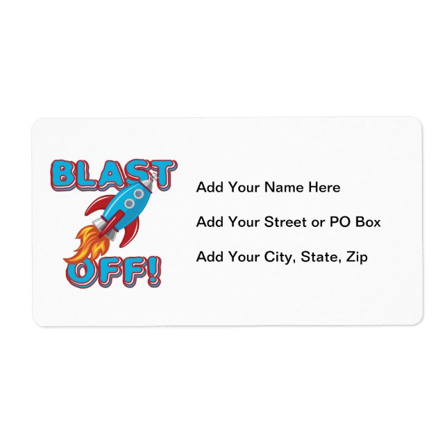 Blast Off Rocket Ship Label (Front)