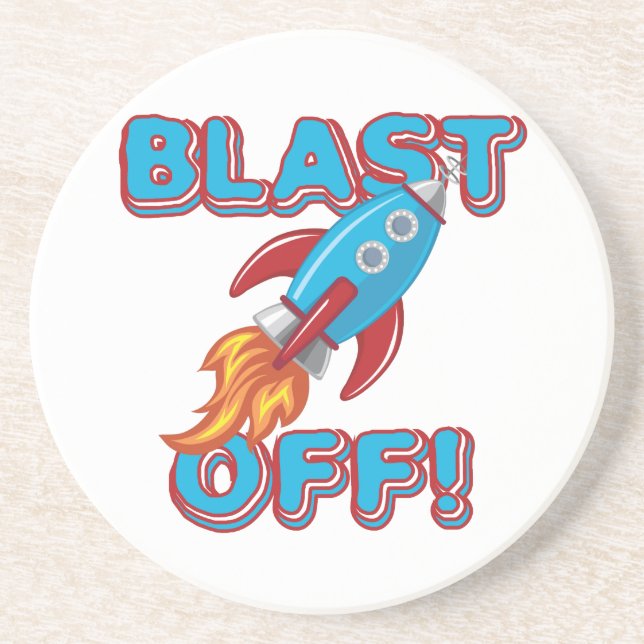 Blast Off Rocket Ship Sandstone Coaster (Front)