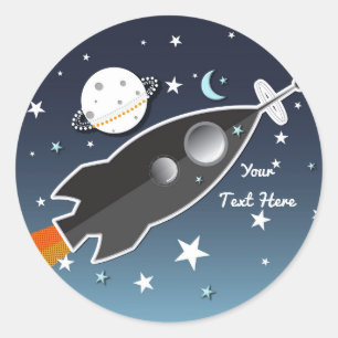 Blast Off Rocket Ship Space Birthday Party Classic Round Sticker