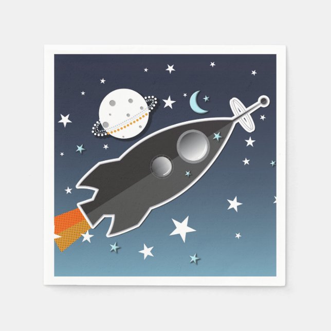 Blast Off Rocket Ship Space Birthday Party Napkins (Front)