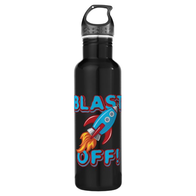 Blast Off Rocket Ship Stainless Steel Water Bottle (Front)