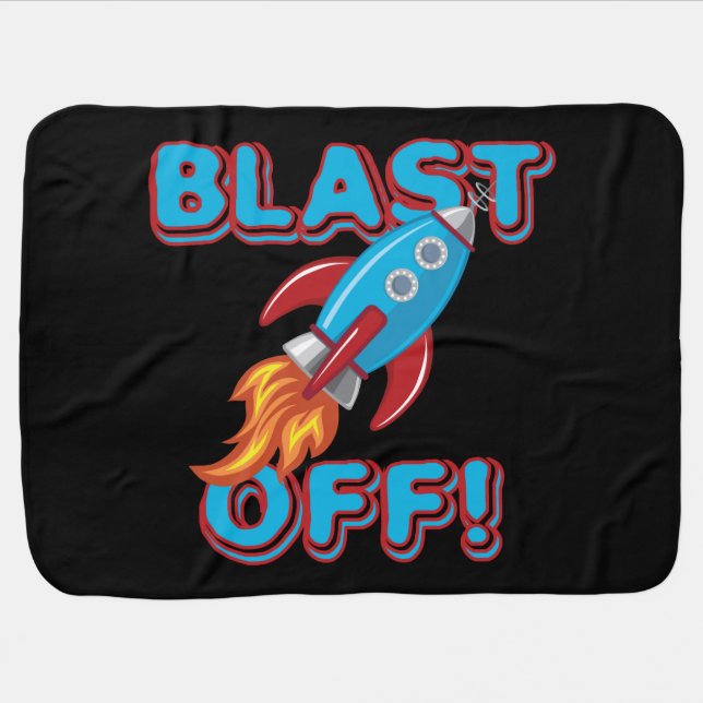 Blast Off Rocket Ship Swaddle Blanket (Horizontal)