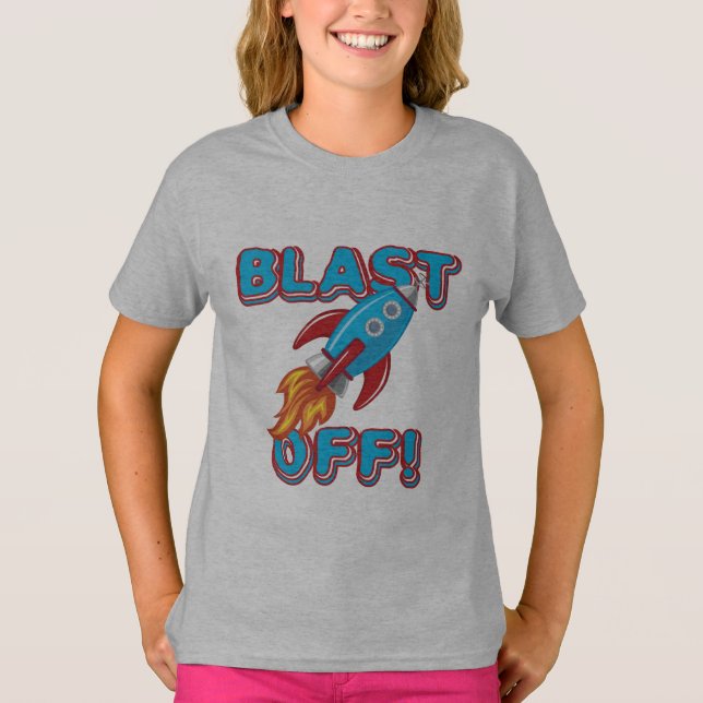 Blast Off Rocket Ship T-Shirt (Front)