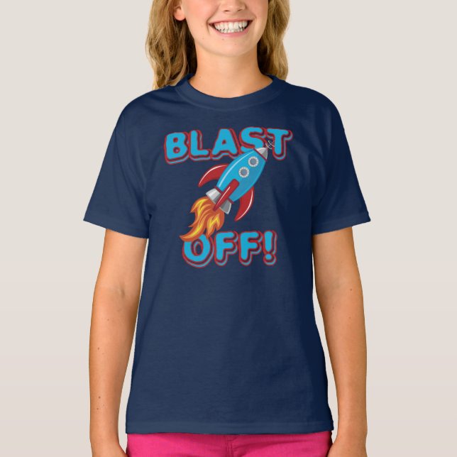 Blast Off Rocket Ship T-Shirt (Front)