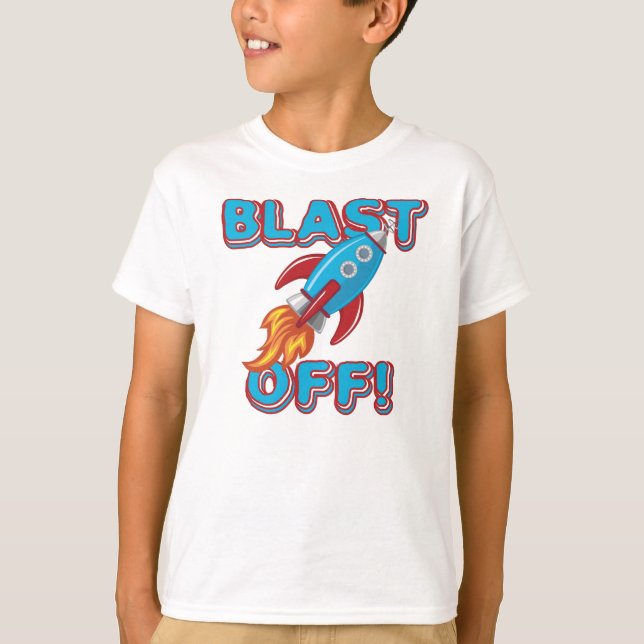 Blast Off Rocket Ship T-Shirt (Front)