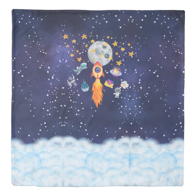 Blast-Off Rocketship Kids Bedding Duvet Cover (Front)