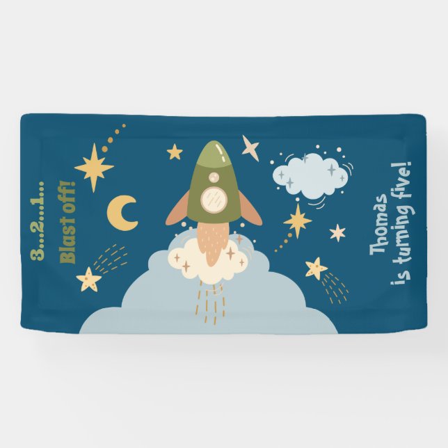 Blast off space adventure kids birthday banner (Horizontal)
