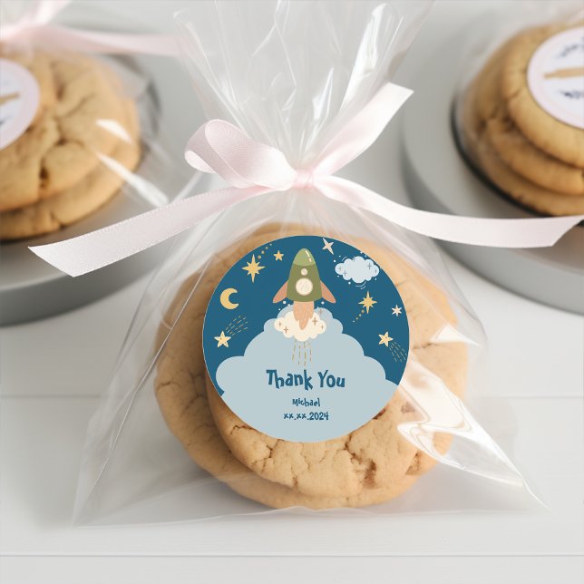 Blast off space adventure kids birthday classic round sticker (Creator Uploaded)