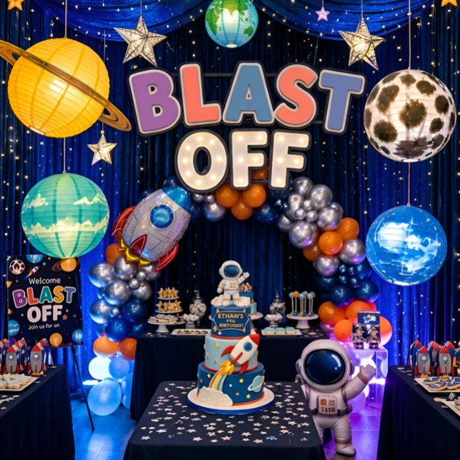 Blast Off Space Birthday Invitation for Boys (Blast Off Space Party Decor Ideas)