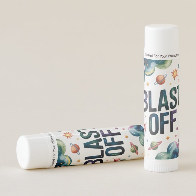 Blast Off Space Boy Astronaut Birthday Party Favor Lip Balm (Front)