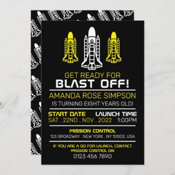 Blast Off! Space Shuttles  Birthday Invitation by StampedyStamp at Zazzle