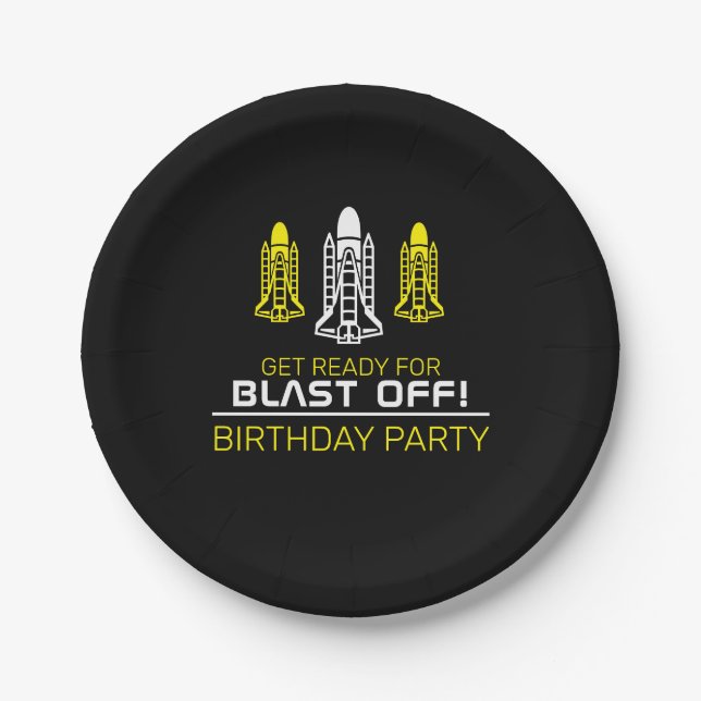 Blast Off! Space Shuttles, Birthday Paper Plates (Front)