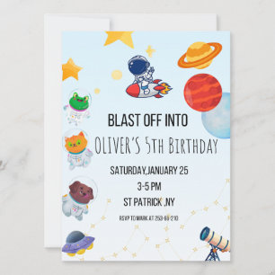Blast Off Space Theme ,Birthday Party Invitation 