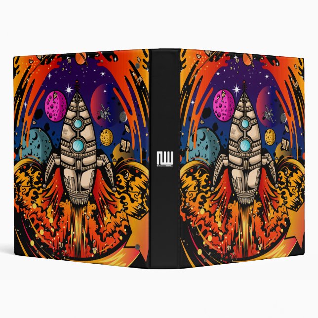 Blast Off Spaceship 3 Ring Binder (Background)